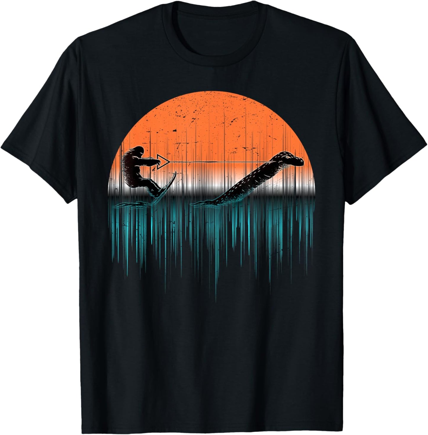 Cryptid Water Skiing Loch Ness Monster Funny Bigfoot T-Shirt - T-Shirt | Black