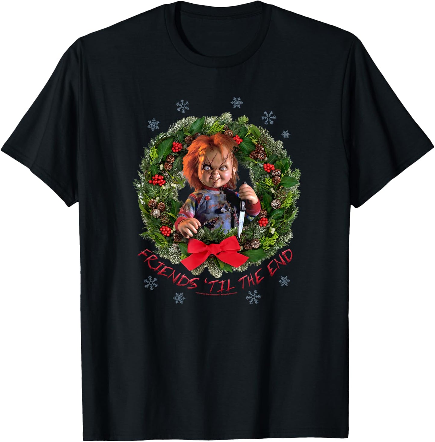 Chucky Christmas Wreath Friends Til the End T-Shirt - T-Shirt | Black