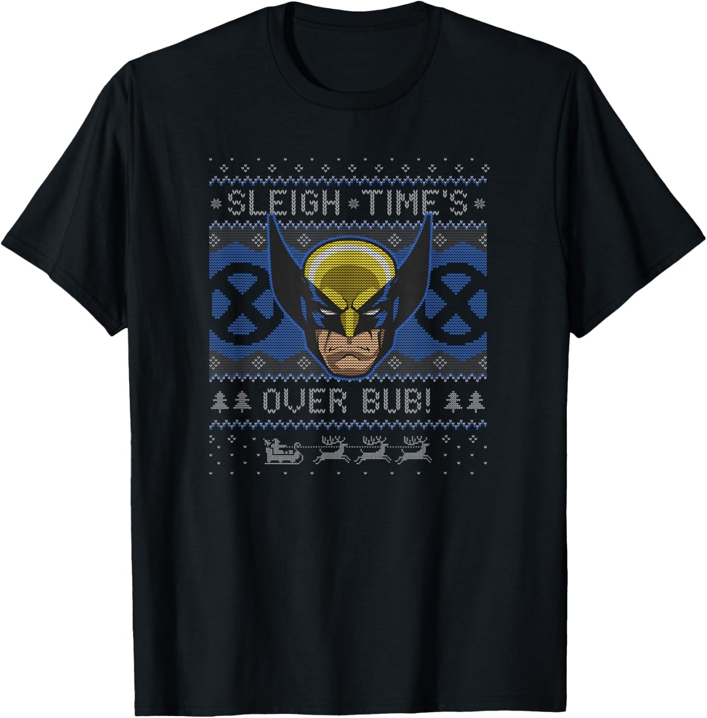 Marvel Christmas Wolverine Sleigh Times Over Bub! T-Shirt - T-Shirt | Black