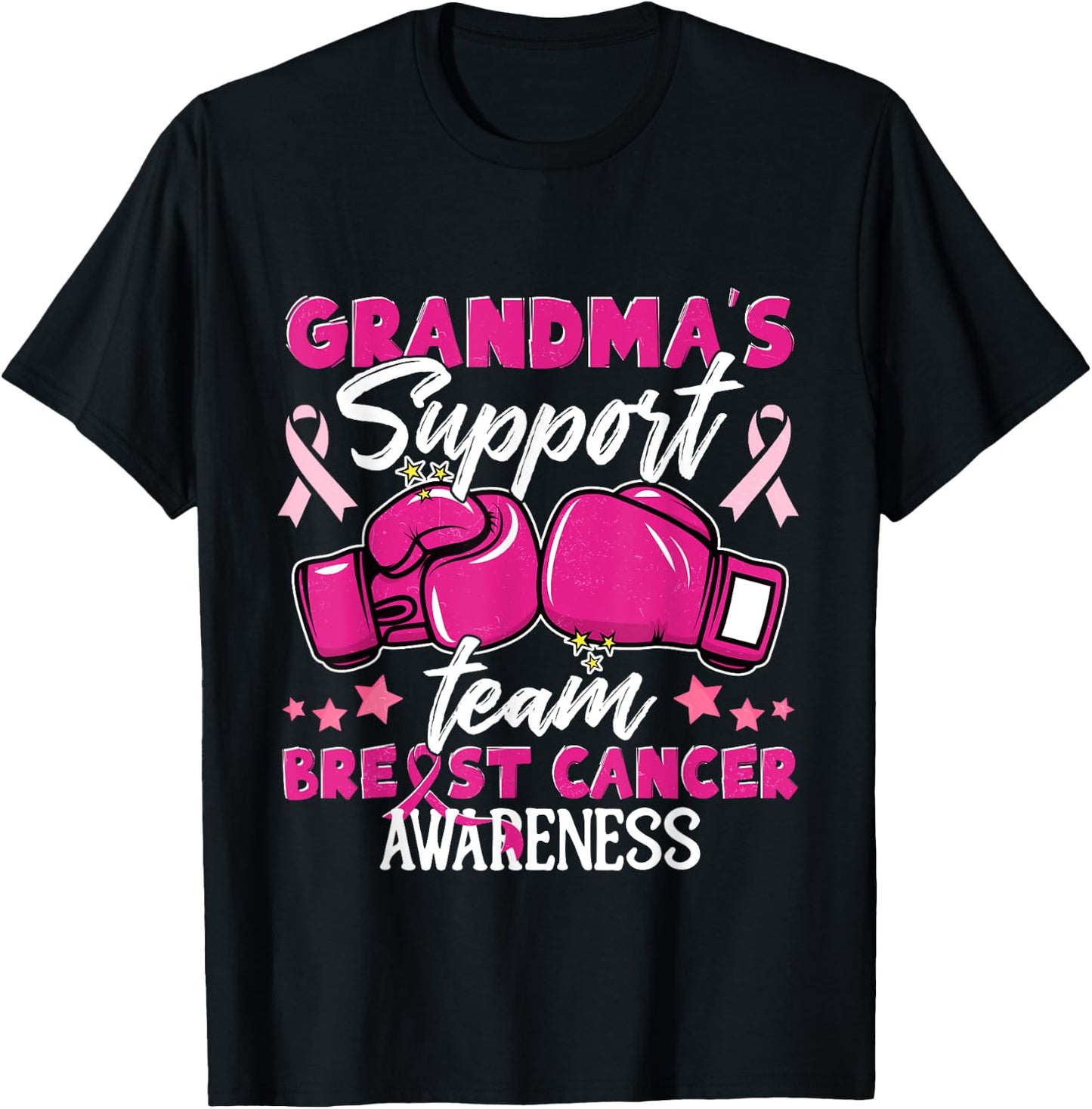 Grandma's Support Team Breast Cancer Awareness Support Squad T-Shirt - T-Shirt | Black