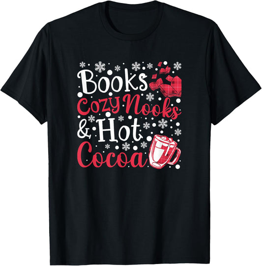 Books Cozy Nooks and Hot Cocoa - Cute Fall Booklover T-Shirt - T-Shirt | Black