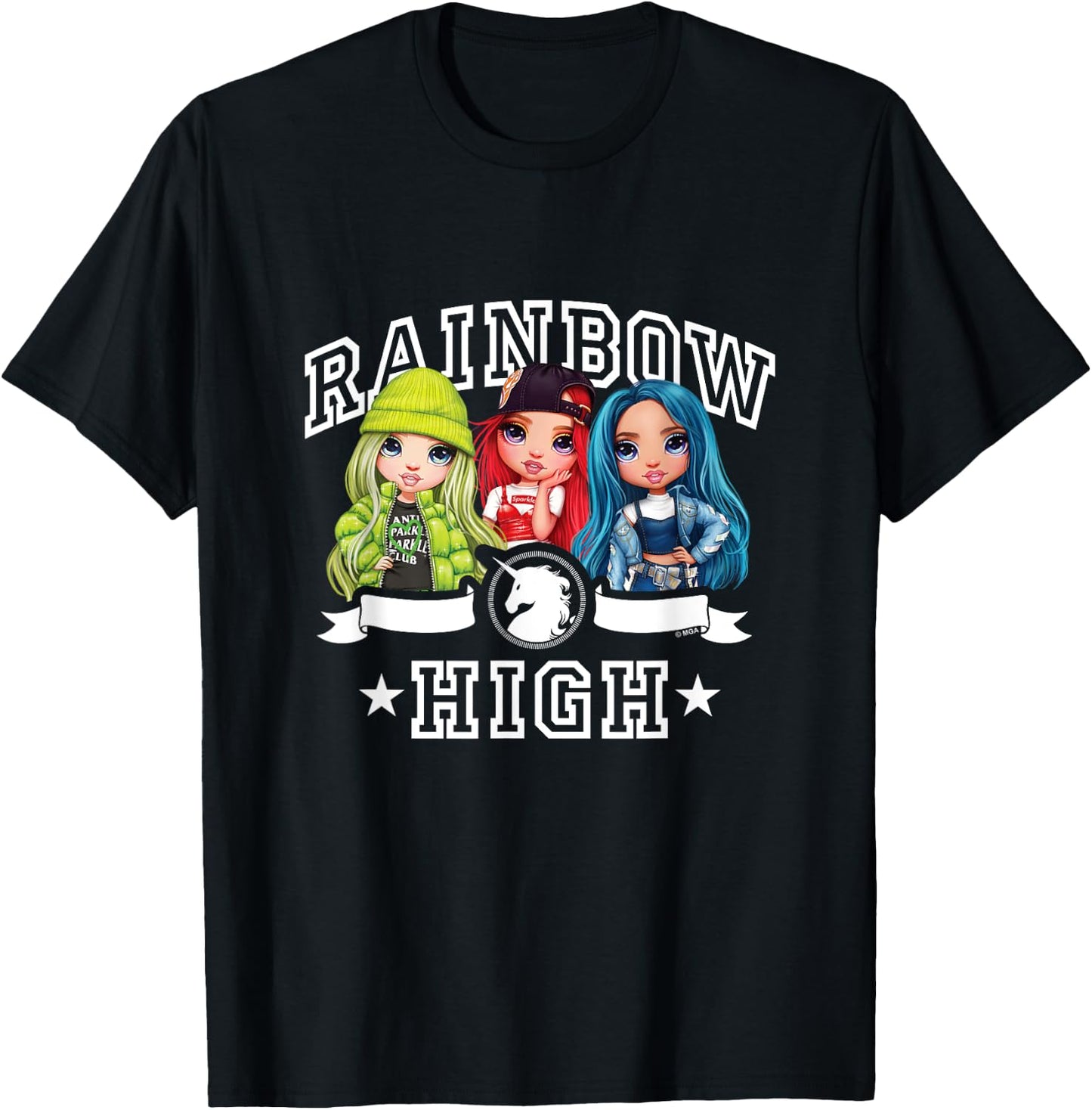 Rainbow High - Skylar Ruby Jade Collegiate Unicorn Logo T-Shirt - T-Shirt | Black