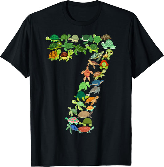 Kids 7th Birthday Sea Turtle Tortoise Themed 7 Years Old Boy T-Shirt - T-Shirt | Black
