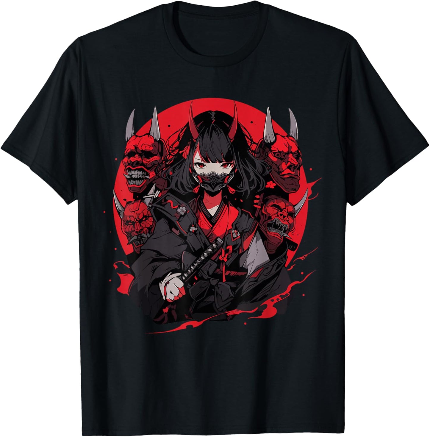 Anime Girl Gothic Waifu Japanese Kawaii Otaku Oni Mask T-Shirt - T-Shirt | Black
