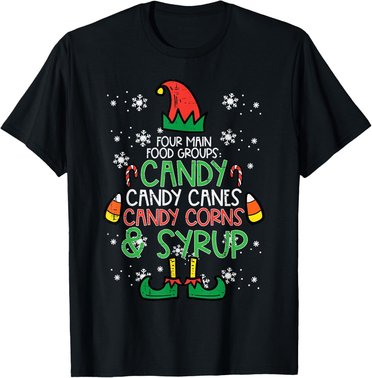 Christmas Food Groups Funny Xmas Candy Cane Men Women Kids T-Shirt - T-Shirt | Black