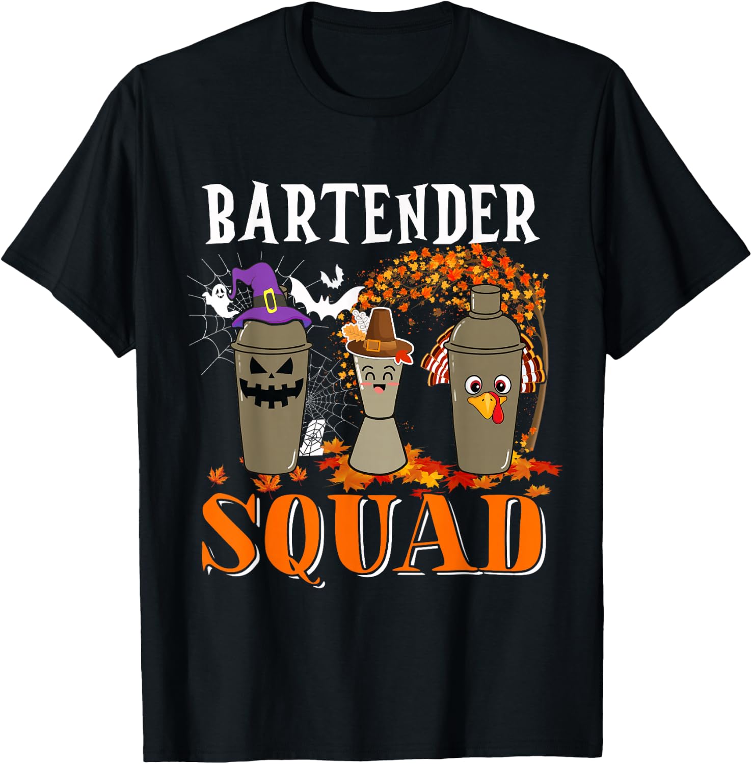 Bartender Squad Thanksgiving Halloween Fall Fall Tre Boo Ghosts T-Shirt - T-Shirt | Black