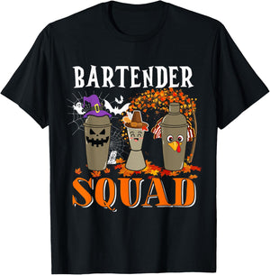 Bartender Squad Thanksgiving Halloween Fall Fall Tre Boo Ghosts T-Shirt - T-Shirt | Black