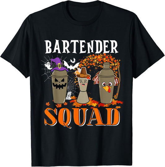 Bartender Squad Thanksgiving Halloween Fall Fall Tre Boo Ghosts T-Shirt - T-Shirt | Black