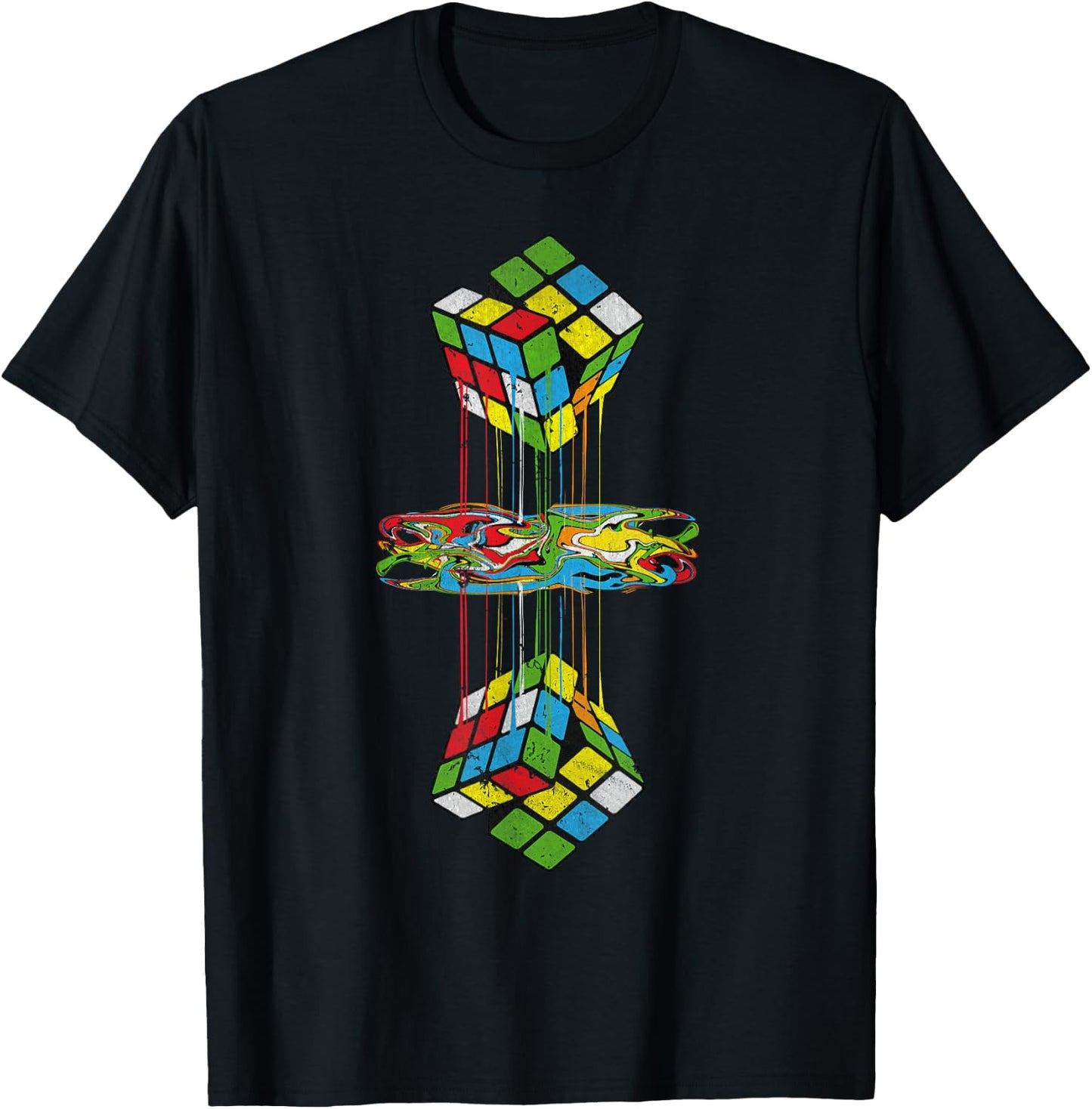 Vintage Melting Cube Refection Graphic Math Speedcubing T-Shirt - T-Shirt | Black