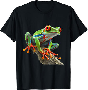 Red Eyed Tree Frog Leaping Frog Leaves Rainforest Amphibian T-Shirt - T-Shirt | Black