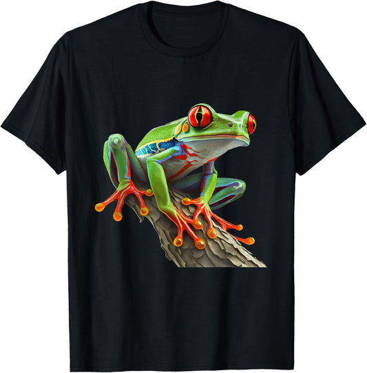 Red Eyed Tree Frog Leaping Frog Leaves Rainforest Amphibian T-Shirt - T-Shirt | Black