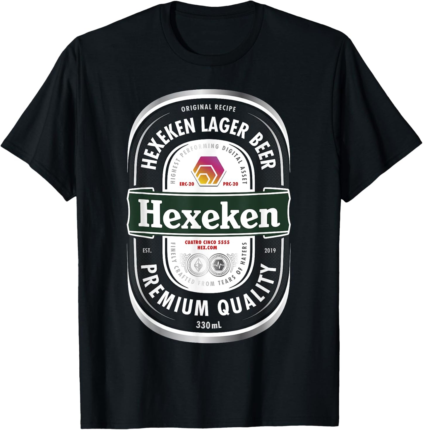 HEX Crypto Hexeken Lager Beer Brand Parody Label Hexican T-Shirt - T-Shirt | Black