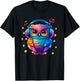 Rainbow Owl With Headphones Music Colorful Owl Graphic T-Shirt - T-Shirt | Black