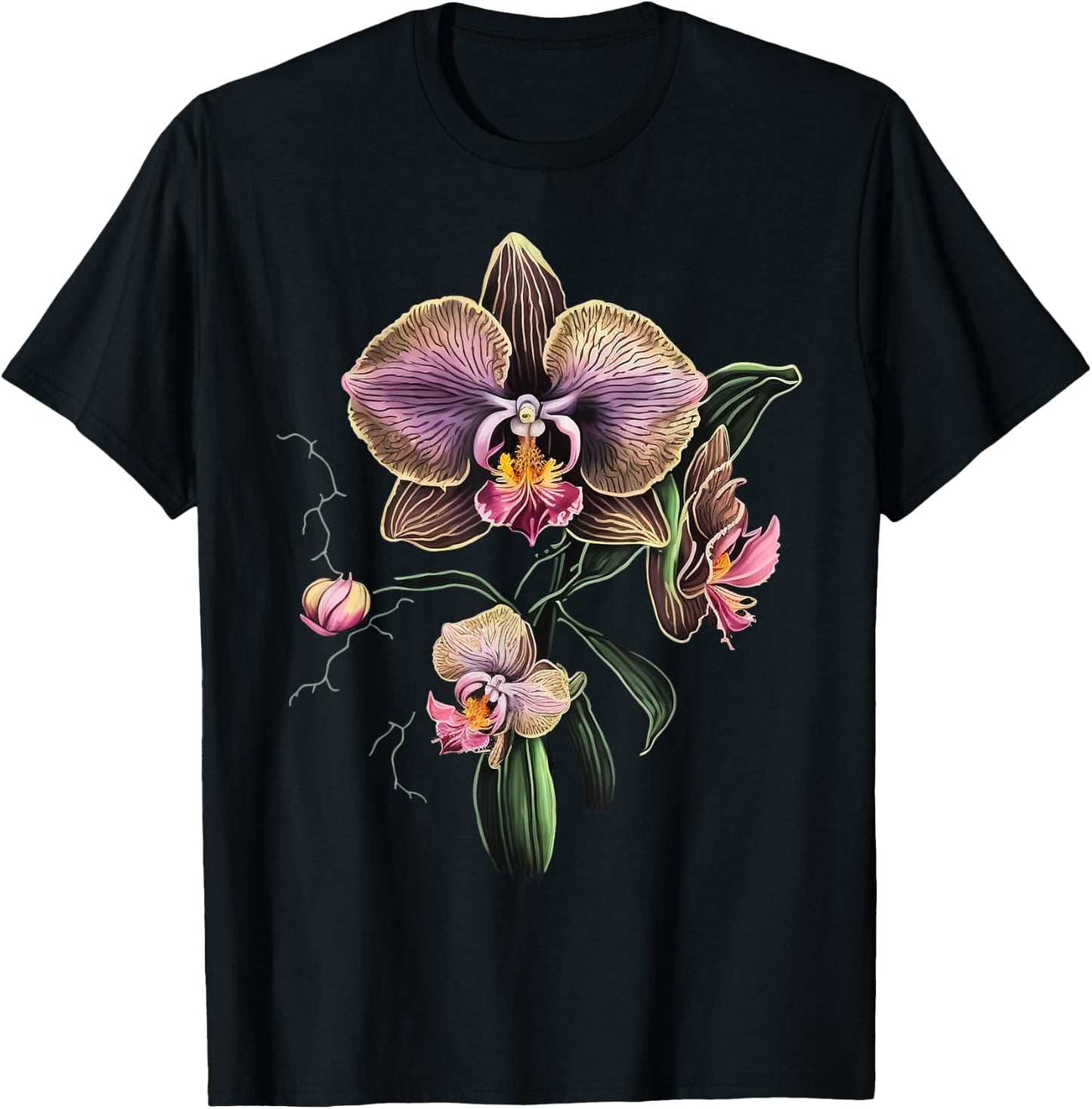 Vintage Orchid Flower on Orchid T-Shirt - T-Shirt | Black