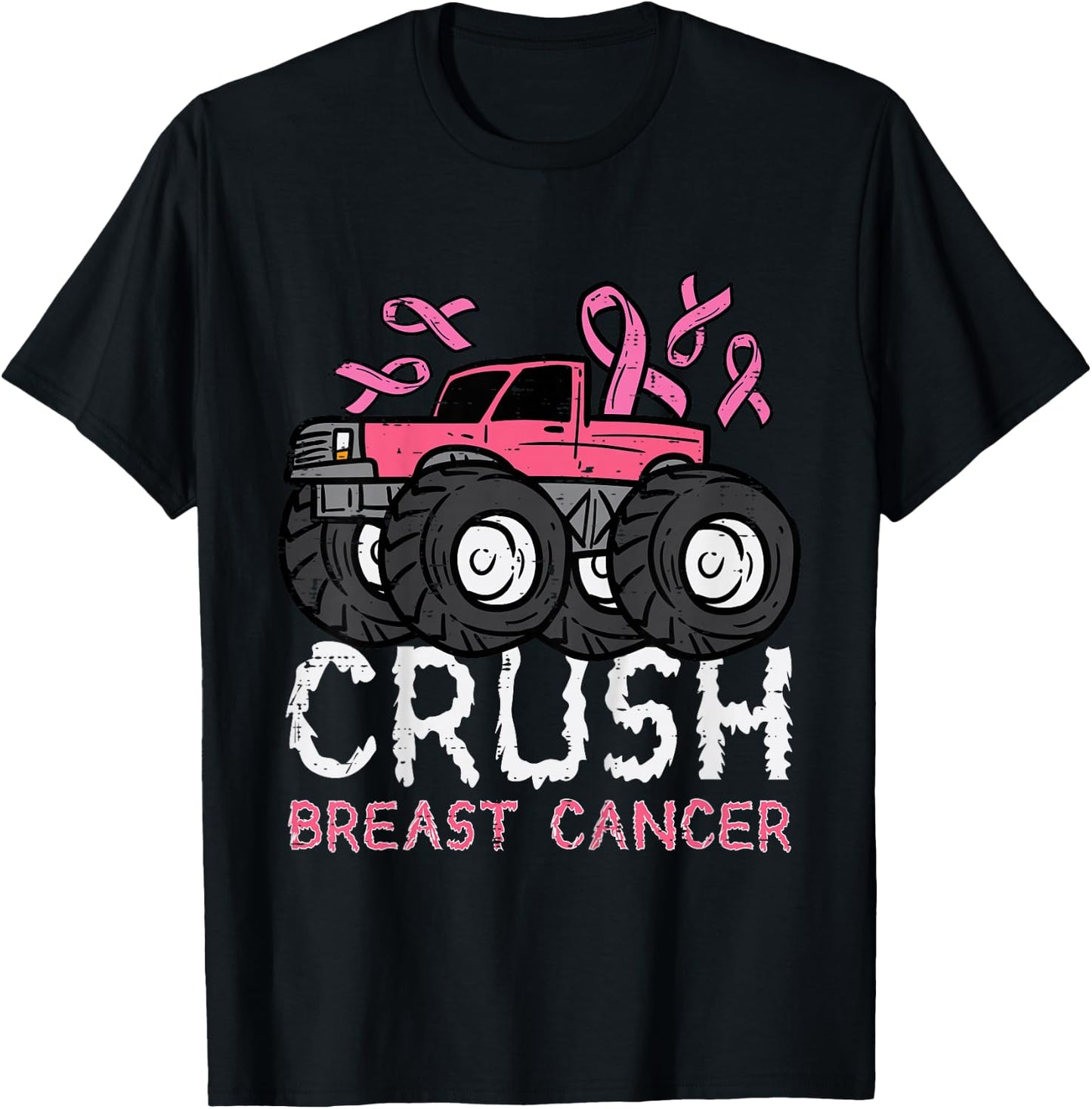 Kids Crush Breast Cancer Awareness Monster Truck Toddler Boy Kids T-Shirt - T-Shirt | Black