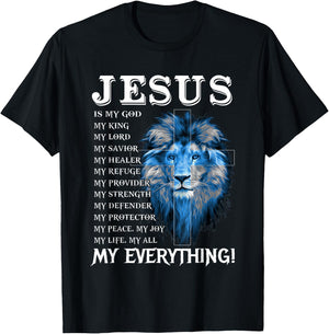 Jesus Is My God King My Lord My Savior Blue Lion Christian T-Shirt - T-Shirt | Black