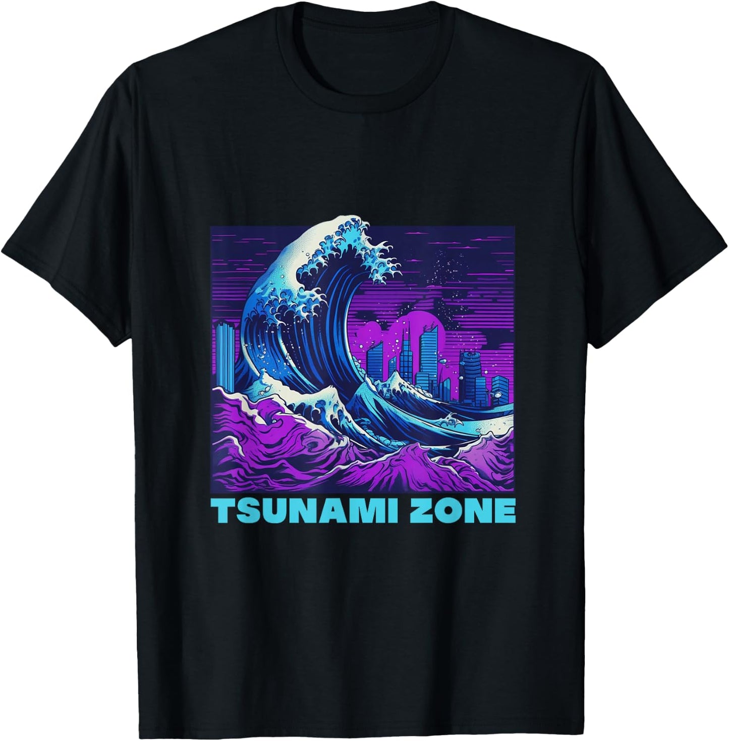 Great Wave Vaporwave "Tsunami Zone" Synthwave Tidal Wave T-Shirt - T-Shirt | Black