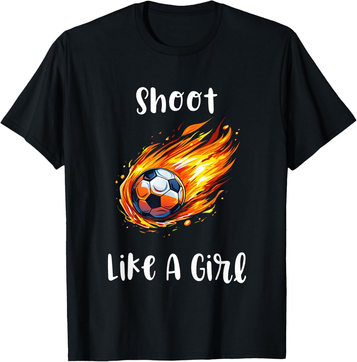 Shoot Like A Girl Fire Soccer Ball Kids Sports Girls T-Shirt - T-Shirt | Black