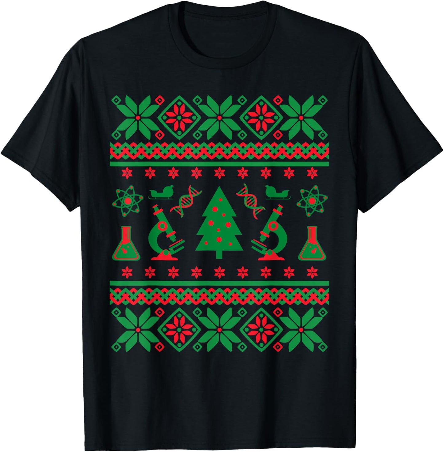 Science Ugly Christmas Sweater - DNA, Chemistry Biology, PCR T-Shirt - T-Shirt | Black