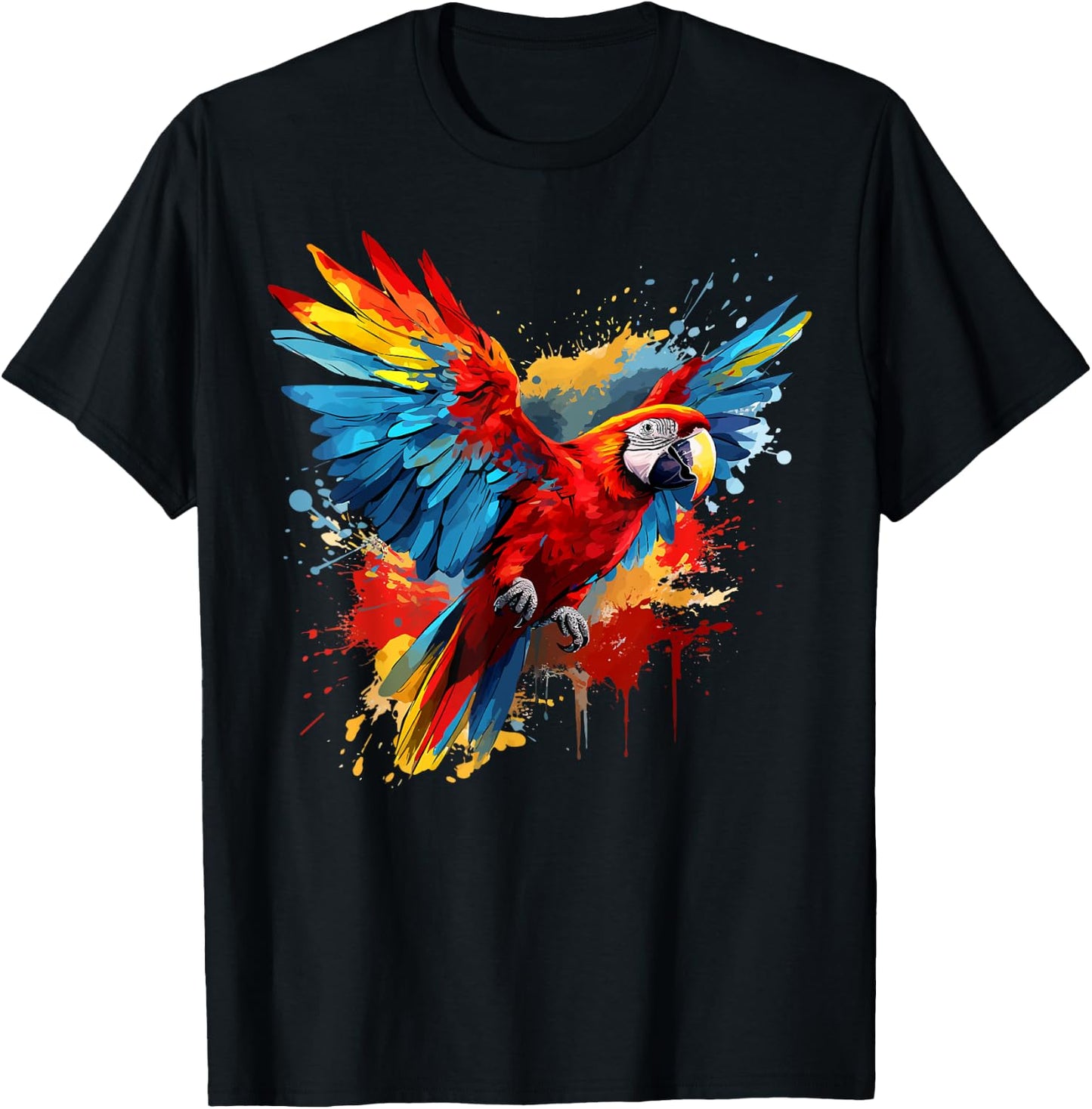 Splash Art Scarlet Macaw Parrot Lover Colorful T-Shirt - T-Shirt | Black