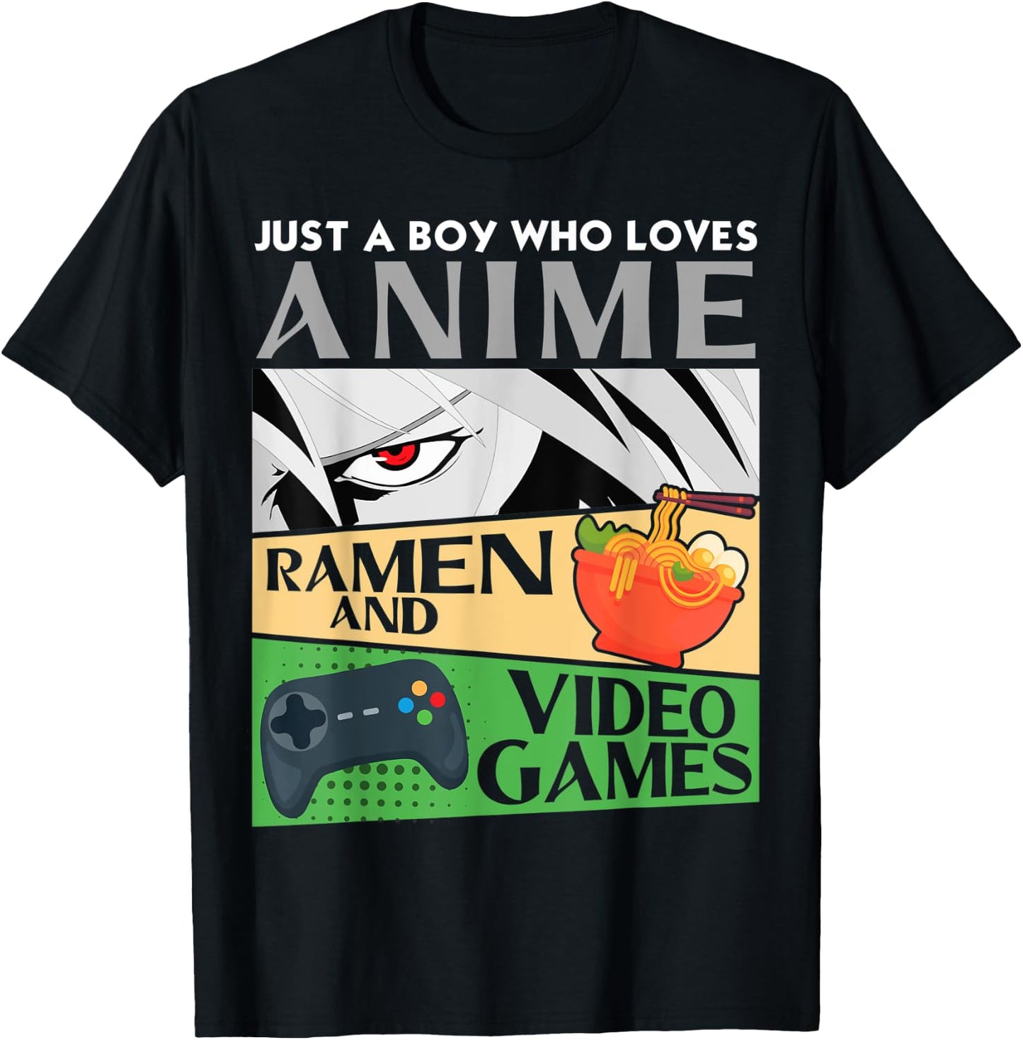 Just A Boy Who Loves Anime Ramen and Video Games Introvert T-Shirt - T-Shirt | Black