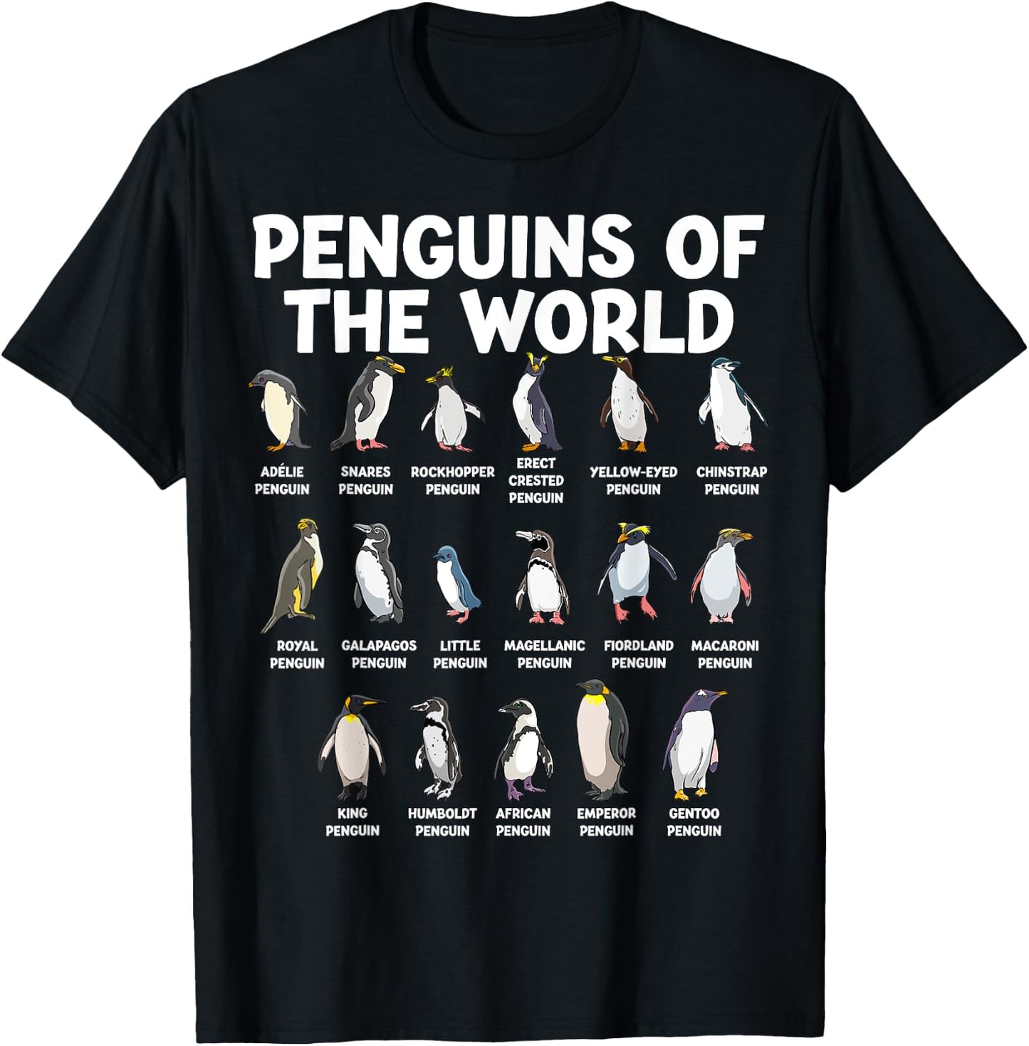 Penguins Of The World Kawaii Types Of Penguins Sea Animal T-Shirt - T-Shirt | Black