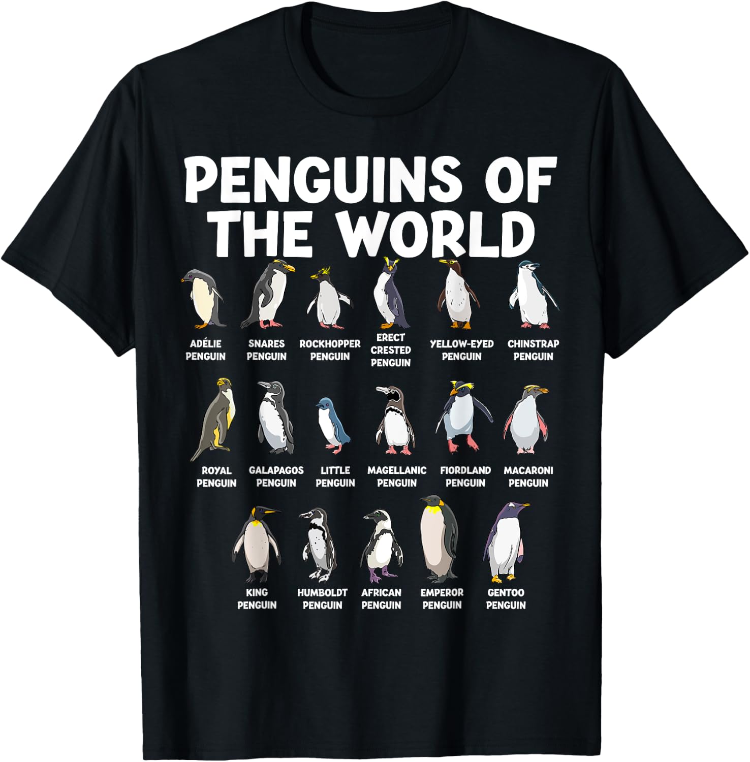 Penguins Of The World Kawaii Types Of Penguins Sea Animal T-Shirt - T-Shirt | Black