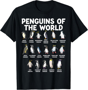 Penguins Of The World Kawaii Types Of Penguins Sea Animal T-Shirt - T-Shirt | Black
