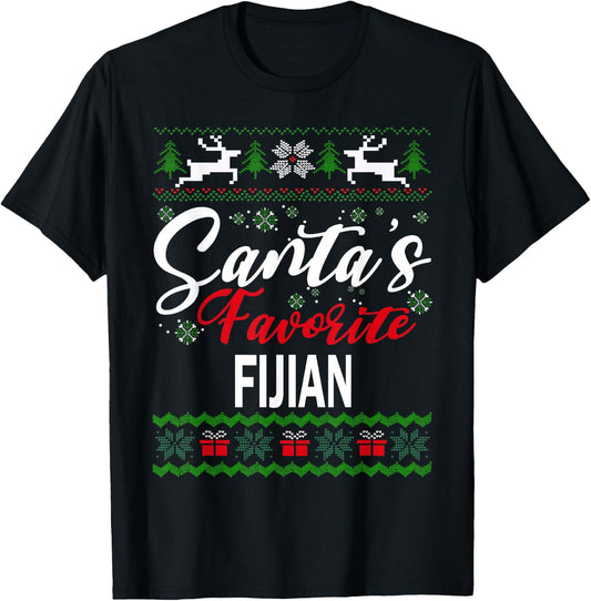Santas Favorite Fijian Fiji Christmas Ugly Sweater T-Shirt - T-Shirt | Black