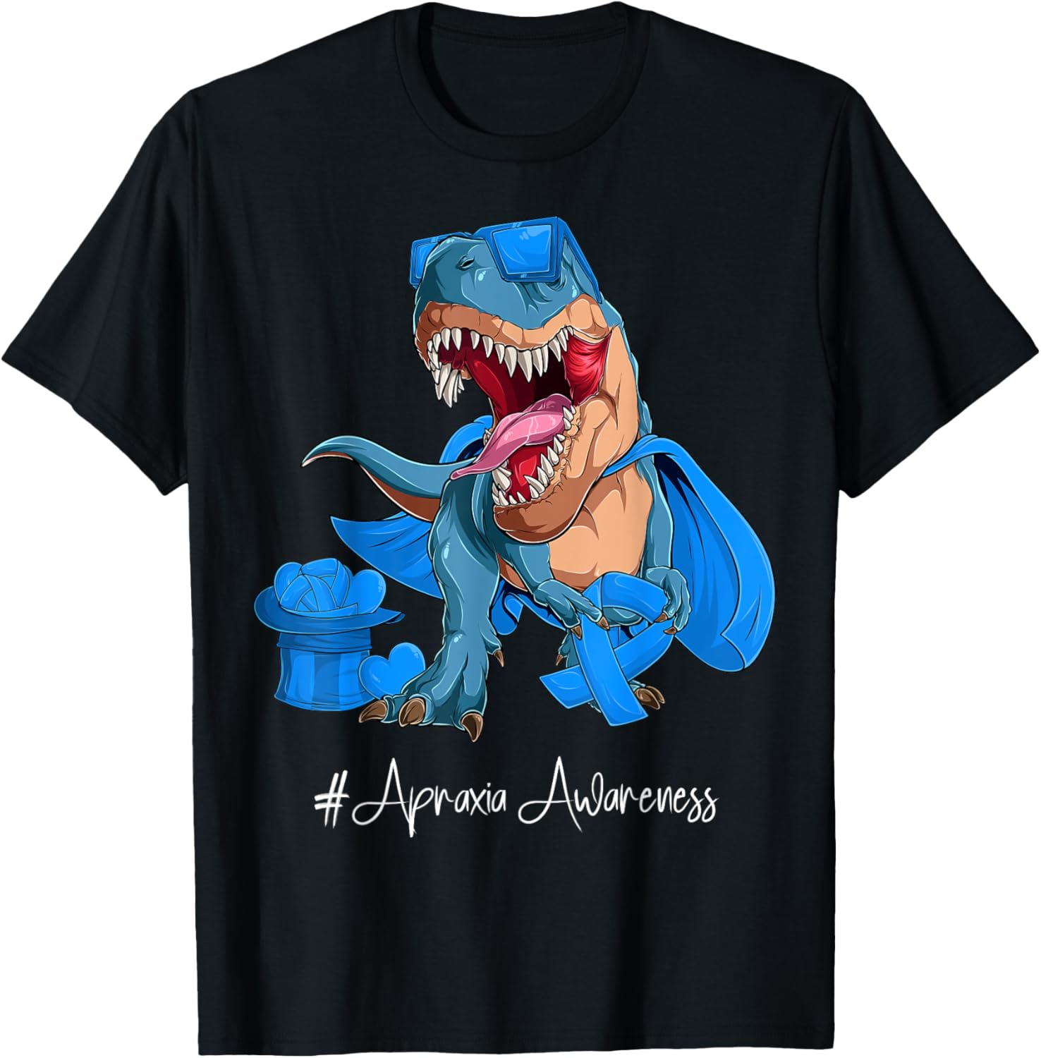 Apraxia Awareness Month Blue Ribbon Trex T-Shirt - T-Shirt | Black