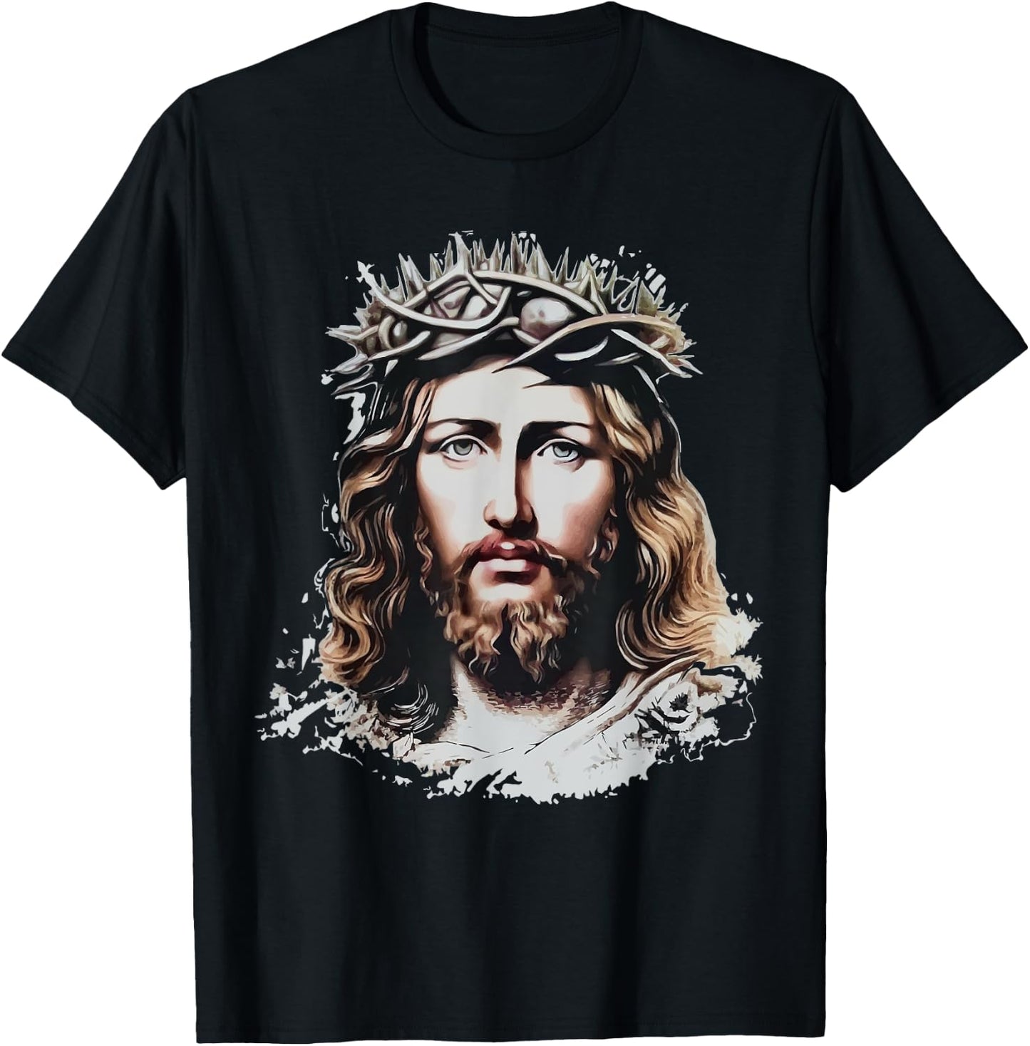Face of Jesus Christ Crown of Thorns Catholic Faith T-Shirt - T-Shirt | Black