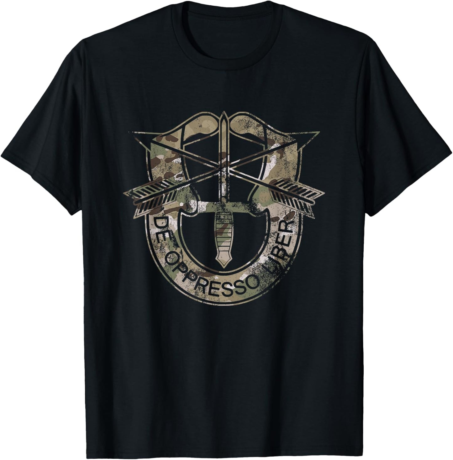 US Special Forces De Oppresso Liber Retro OCP Camo Multicam T-Shirt - T-Shirt | Black