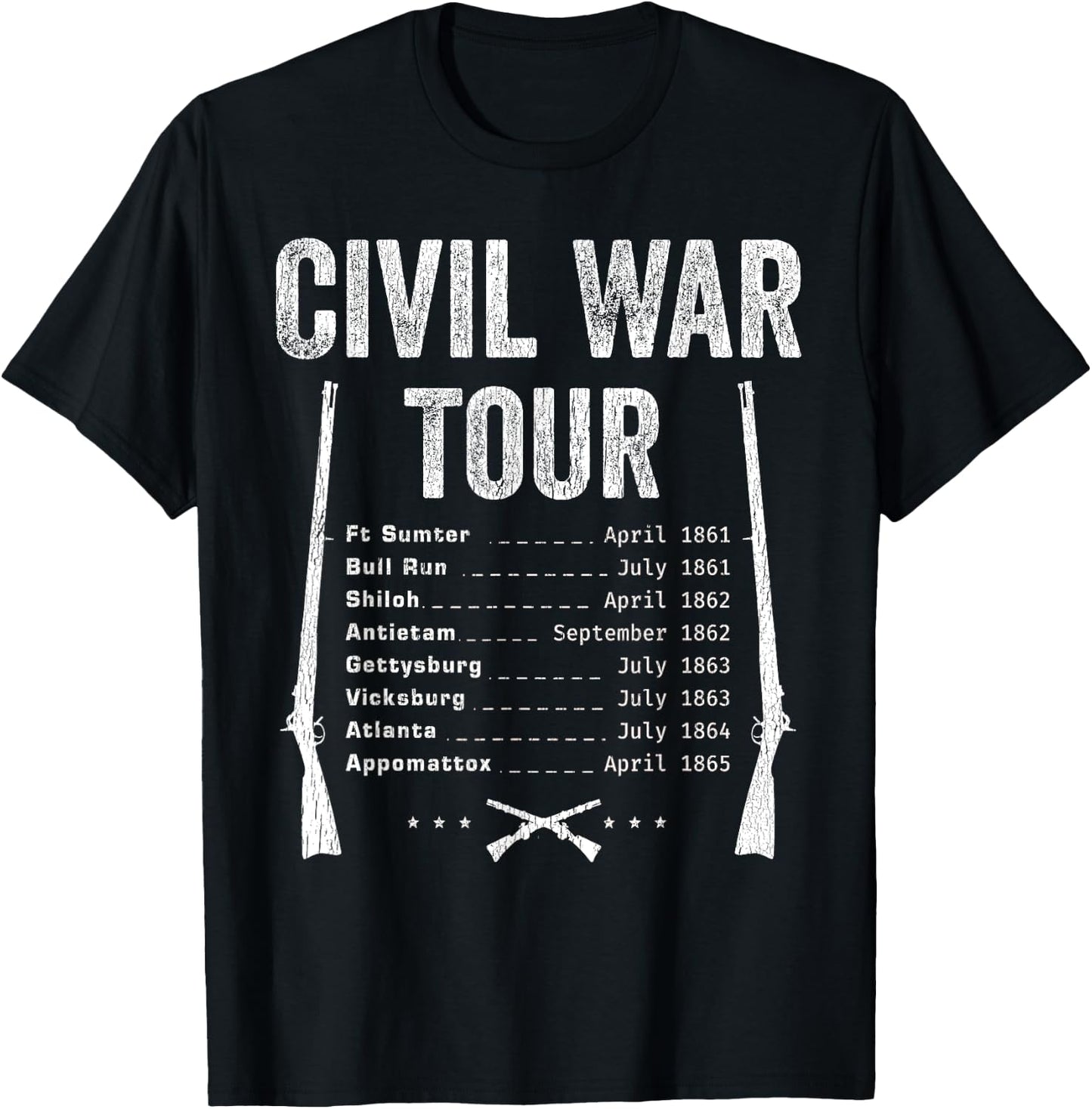 American Civil War Tour Battle Dates Reenactment Gettysburg T-Shirt - T-Shirt | Black