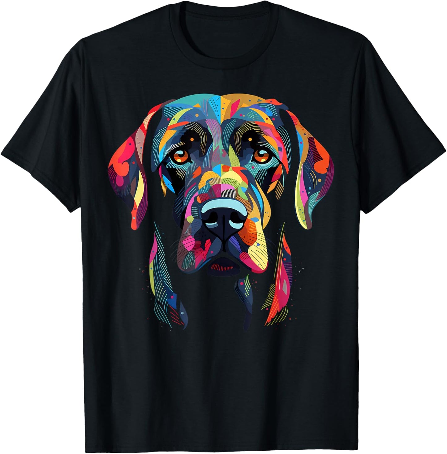 Labrador Retriever Colorful Dog Face Funny Lab Lover Black T-Shirt - T-Shirt | Black