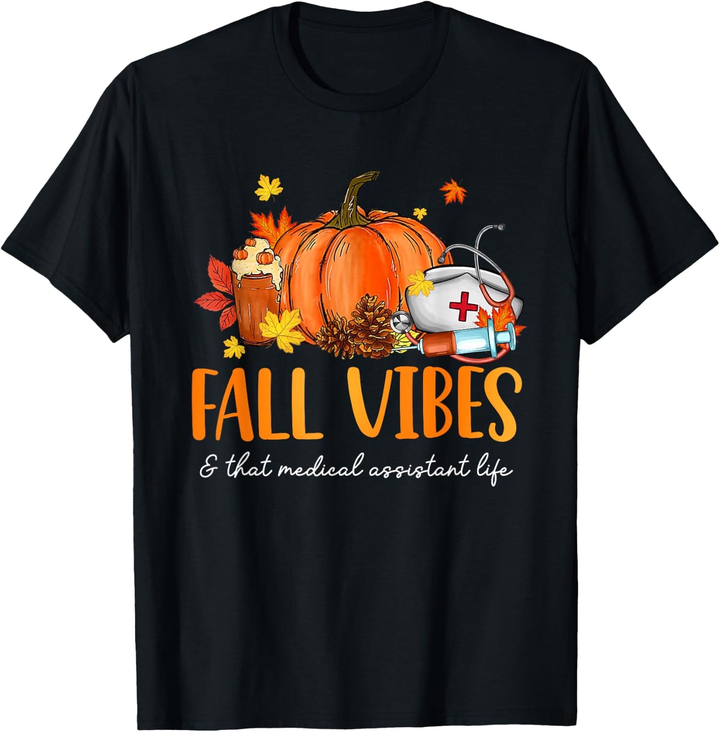 Fall Vibes & That Medical Assistant Life Leopard Pumpkin T-Shirt - T-Shirt | Black