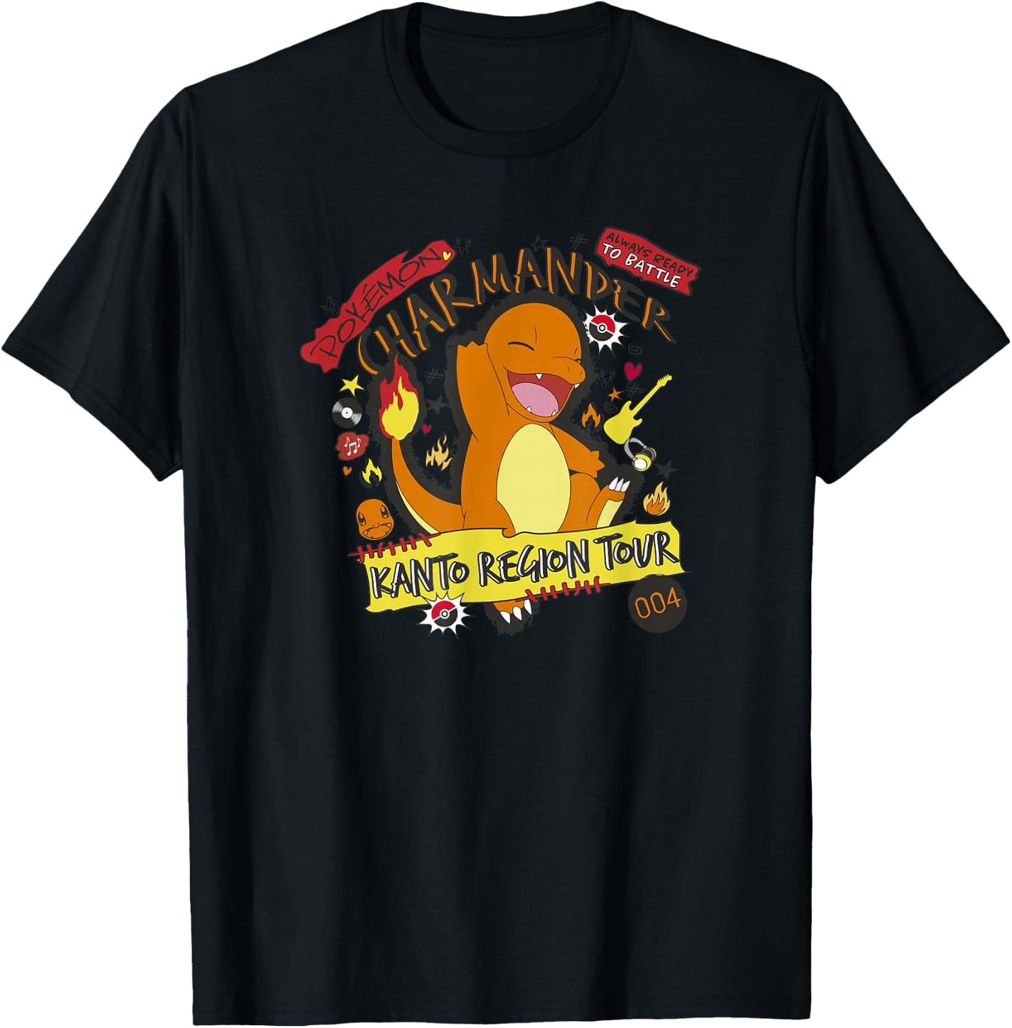 Pokémon Charmander 004 Kanto Region Tour Music Poster T-Shirt - T-Shirt | Black