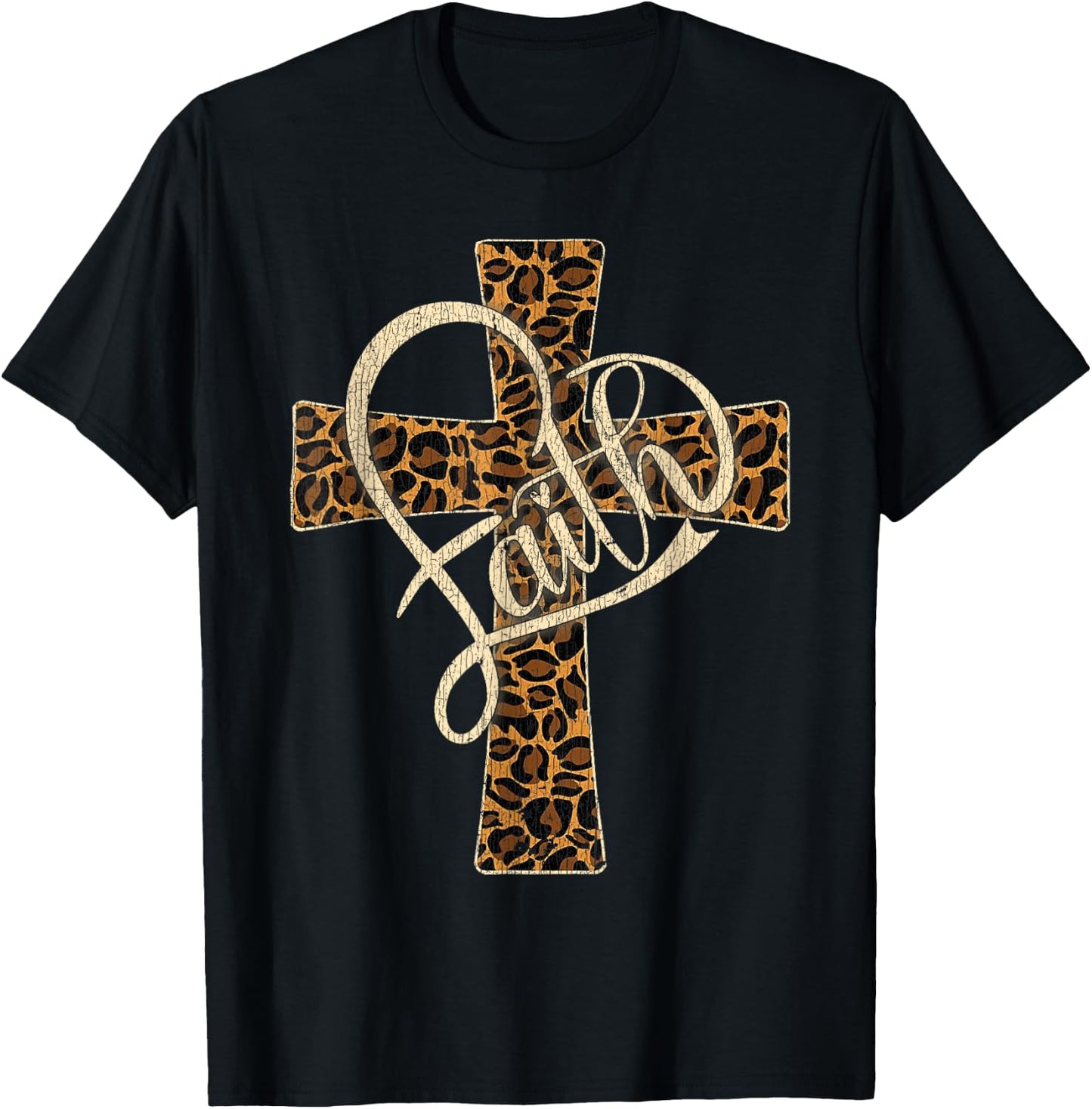 Vintage Faith Christian Men Leopard Cheetah Print T-Shirt - T-Shirt | Black
