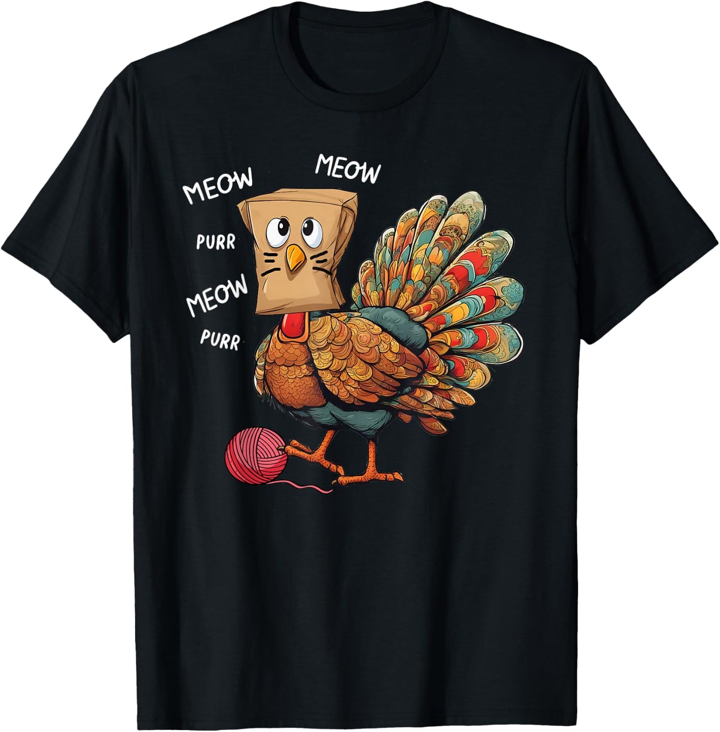 Thanksgiving Turkey Meow I'm a Cat Funny Thanksgiving Men Women Girls Kids T-Shirt - T-Shirt | Black