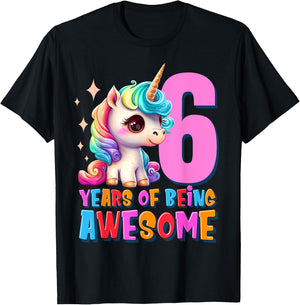 6 Years Old Unicorn Cute Sixth Birthday Party Girls & Boys T-Shirt - T-Shirt | Black