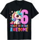 6 Years Old Unicorn Cute Sixth Birthday Party Girls & Boys T-Shirt - T-Shirt | Black