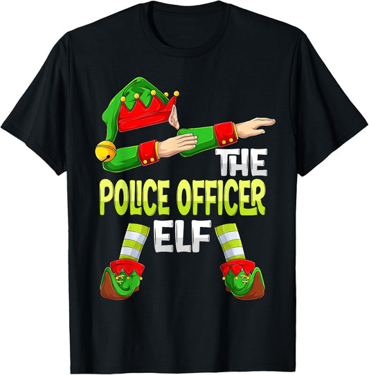 Dabbing Elf Christmas Policeman The Police Officer Elf T-Shirt - T-Shirt | Black
