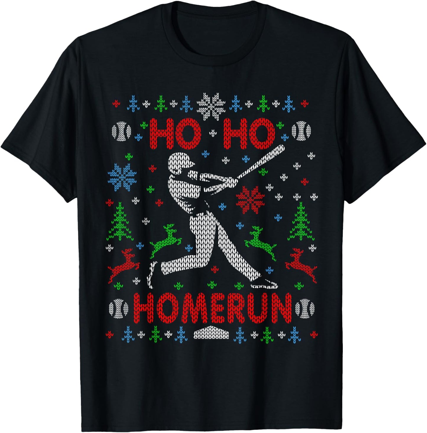 Ho Ho Homerun Baseball Ugly Christmas Sweater Party Hitter T-Shirt - T-Shirt | Black