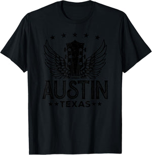 Retro Austin Texas Guitar Vintage Country Music Concert T-Shirt - T-Shirt | Black