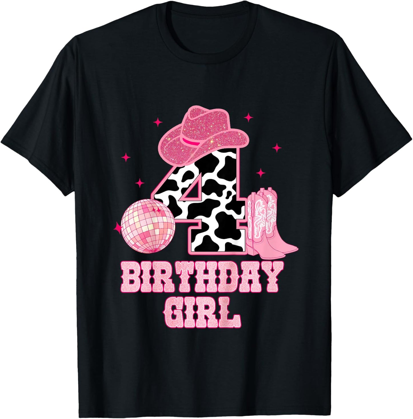 Happy 4th Birthday Girl Outfit Rodeo Western Cowgirl Cowboy T-Shirt - T-Shirt | Black