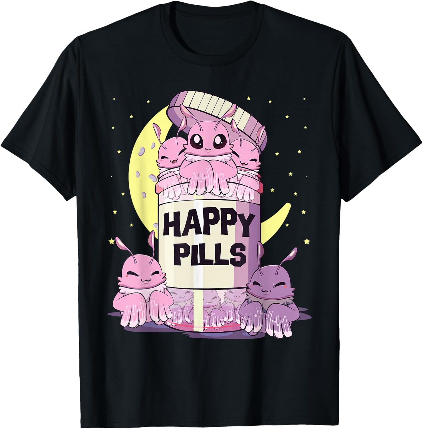 Pastel Goth Kawaii Cute Happy Pills Mothman T-Shirt - T-Shirt | Black