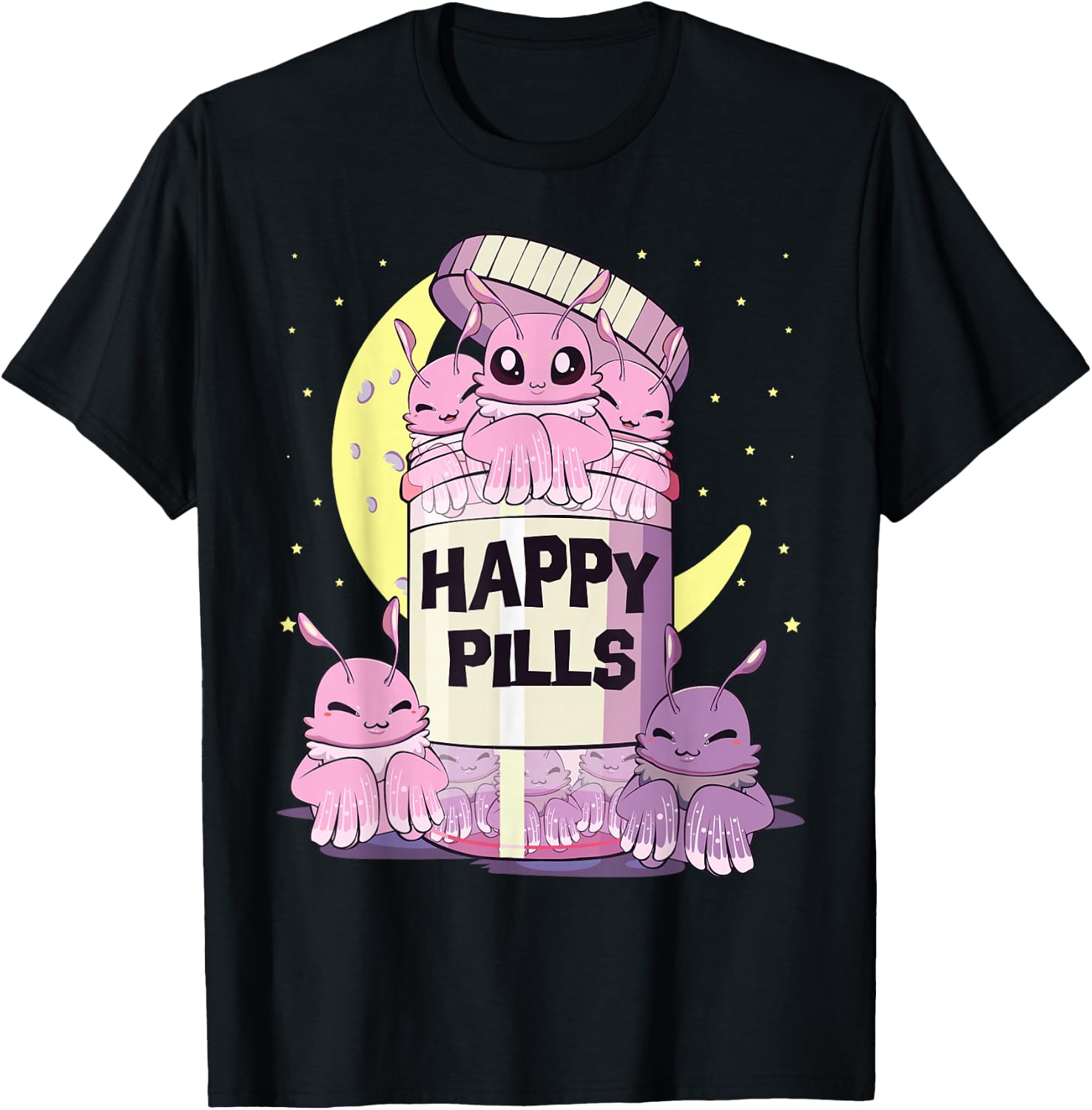 Pastel Goth Kawaii Cute Happy Pills Mothman T-Shirt - T-Shirt | Black