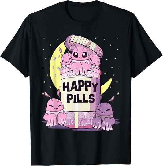 Pastel Goth Kawaii Cute Happy Pills Mothman T-Shirt - T-Shirt | Black