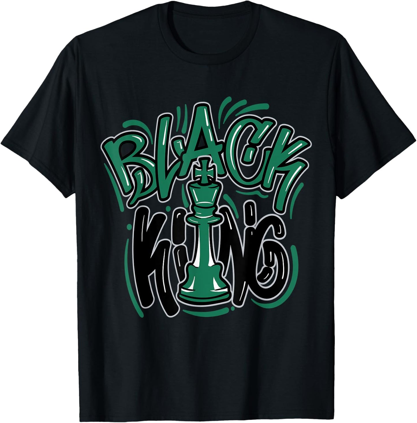 Black King Match 3s Retro Pine Green T-Shirt - T-Shirt | Black