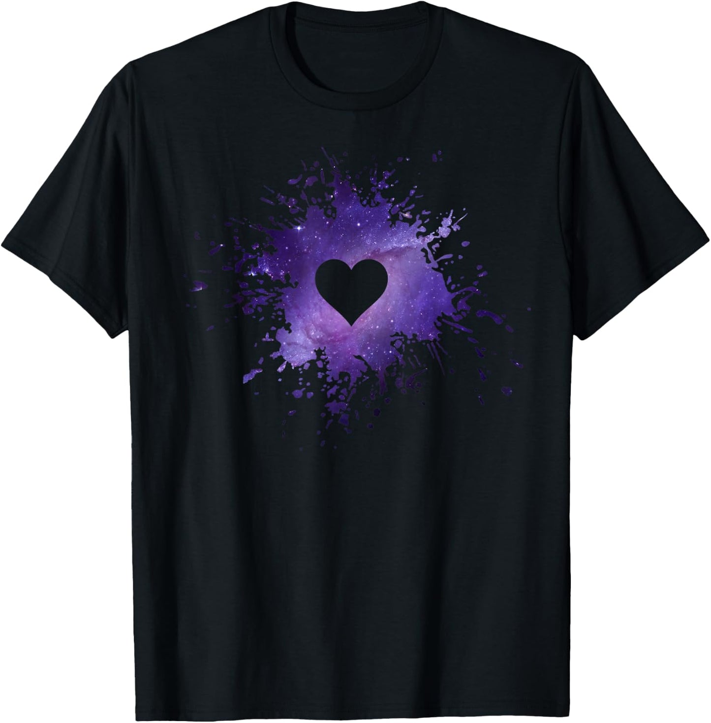 Purple Galaxy Splatter Heart Valentine's Day Design T-Shirt - T-Shirt | Black