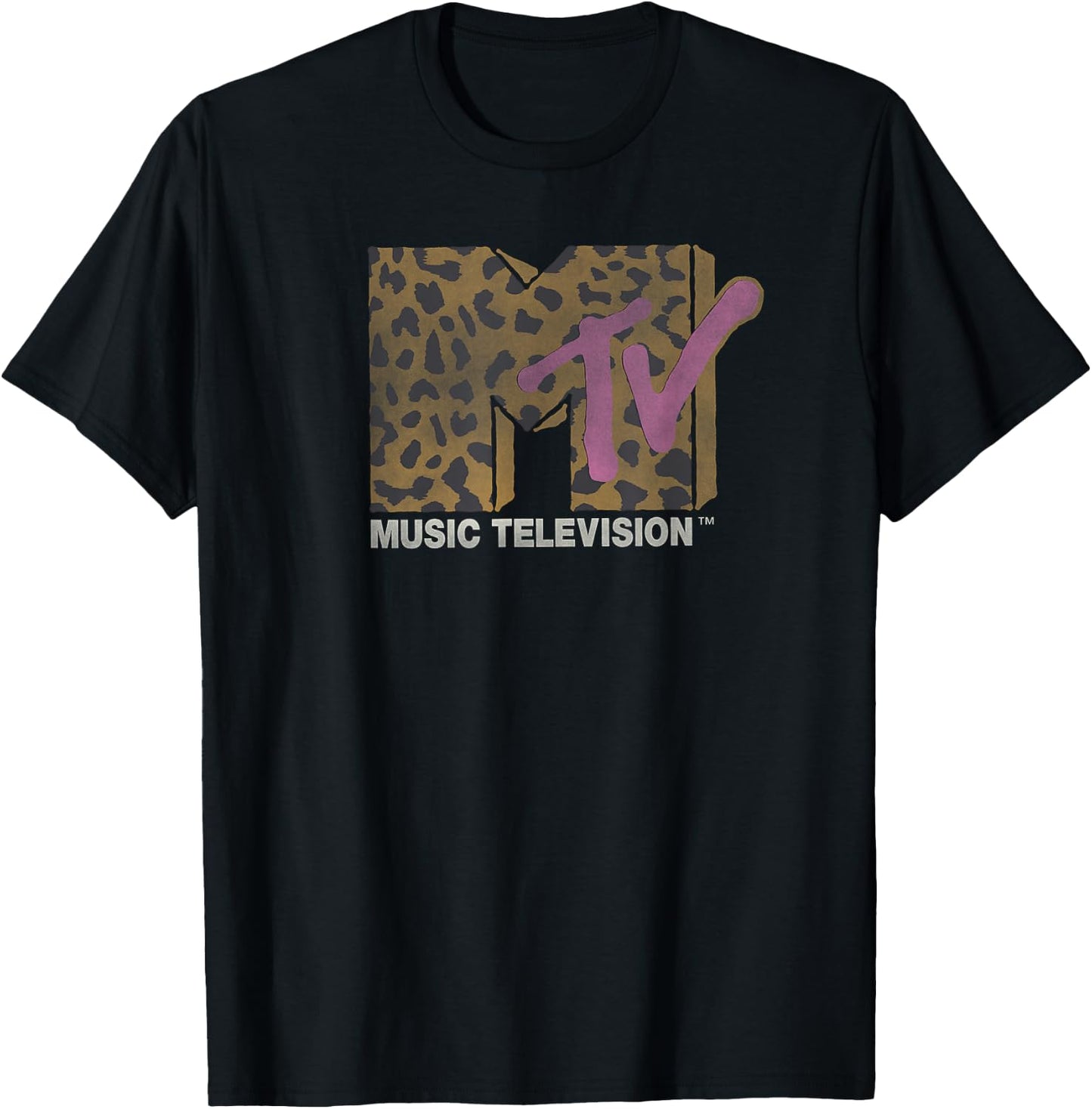 MTV Music Television Leopard Pattern Distressed Classic Logo T-Shirt - T-Shirt | Black